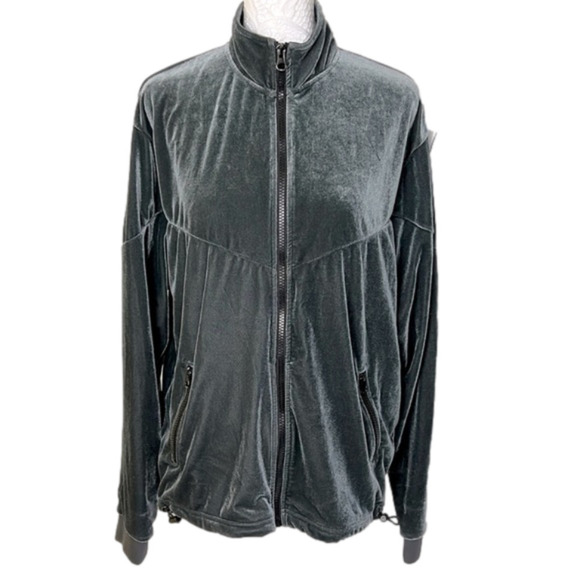 SASKI Collection Shiny Gray Full Zip Velour Athletic Jacket - Size Medium - Picture 1 of 10